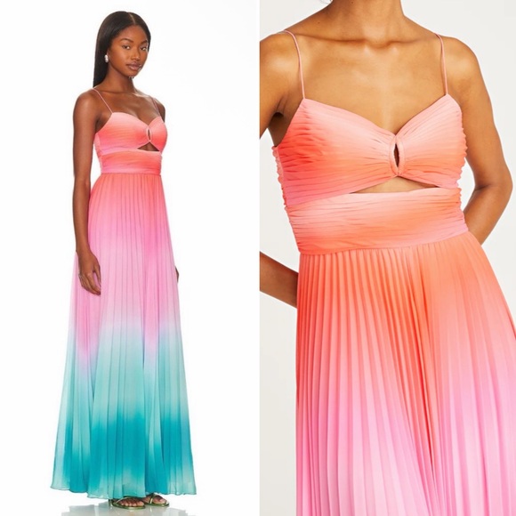 NWT | AMUR | Emmett Pleated Cut Out Maxi Dress in Ombré Sunset | Sz 6 - Picture 3 of 13